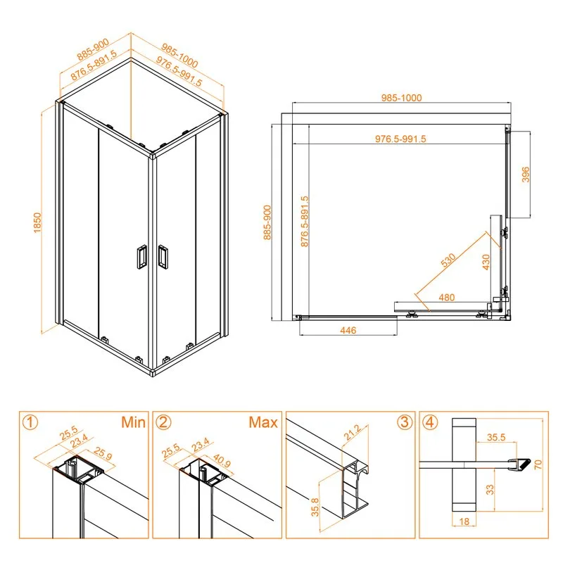 Душевой уголок RGW Classic CL-44 (885-900)x(985-1000)x1850, профиль хром Sancos — официальный сайт