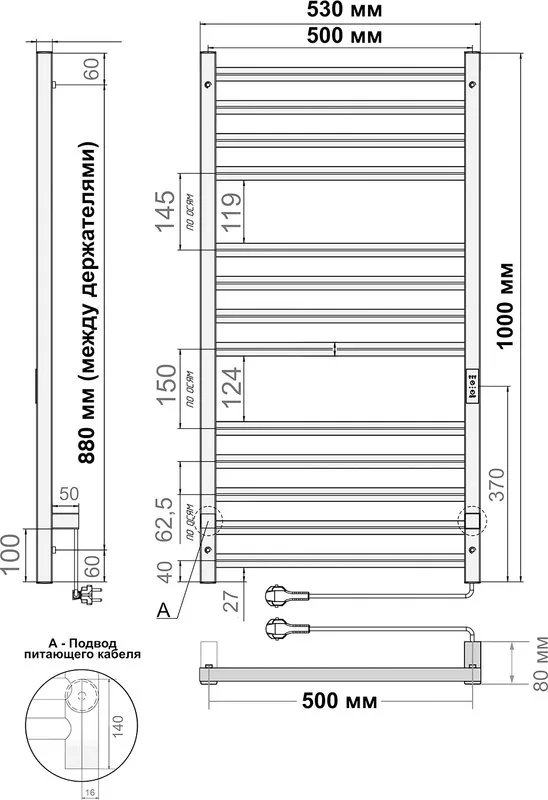Полотенцесушитель электрический Indigo Attic Romb LСLATCRE100-50WMRt белый матовый Sancos — официальный сайт