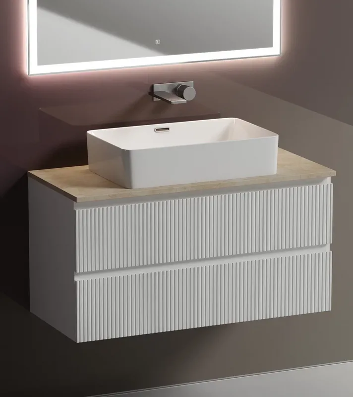 Тумба с раковиной Sancos Snob T 100 см, bianco, столешница бежевая, раковина CN5025 Sancos — официальный сайт