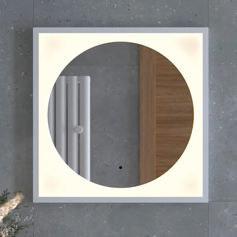 Зеркало Defesto Eclipse DF 2236R 60х60 белая рама, с LED-подсветкой, 3000К, инфракрасный выключатель