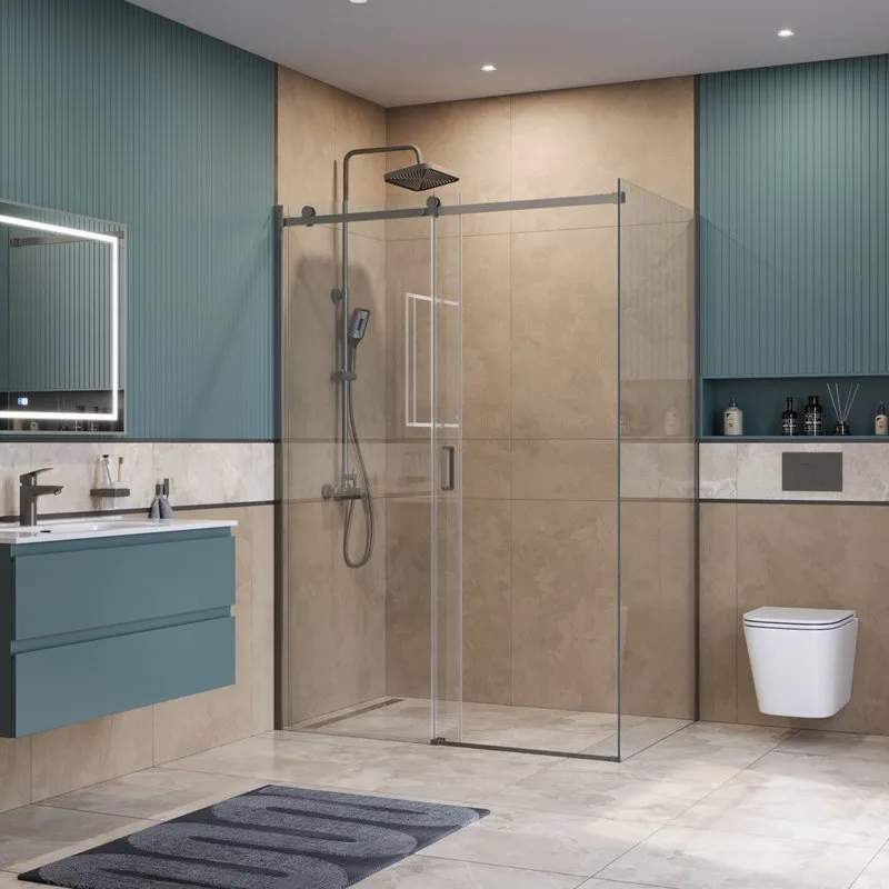Душевой уголок BelBagno Soft Close-2 AH-1-150/90-C-GM профиль оружейная сталь Sancos — официальный сайт