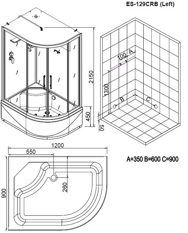 Душевая кабина Esbano ESKB129CRBL левая ориентация Sancos — официальный сайт