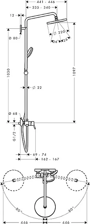 Душевая стойка Hansgrohe Croma 27222000 Sancos — официальный сайт