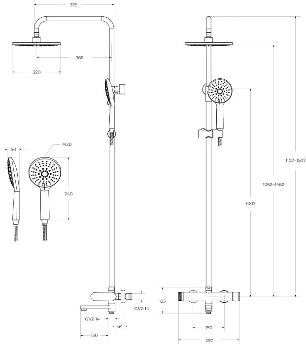 Душевая стойка Cezares Stylus STYLUS-CVD-BORO, со смесителем и изливом, брашированное золото Sancos — официальный сайт
