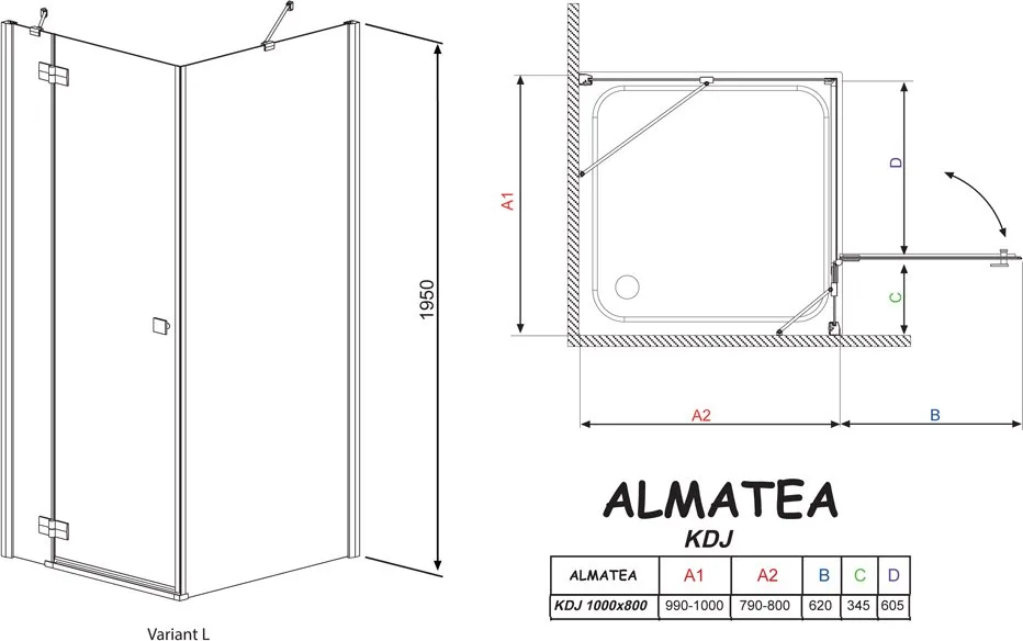 Душевой уголок Radaway Almatea KDJ 100x80 L Sancos — официальный сайт