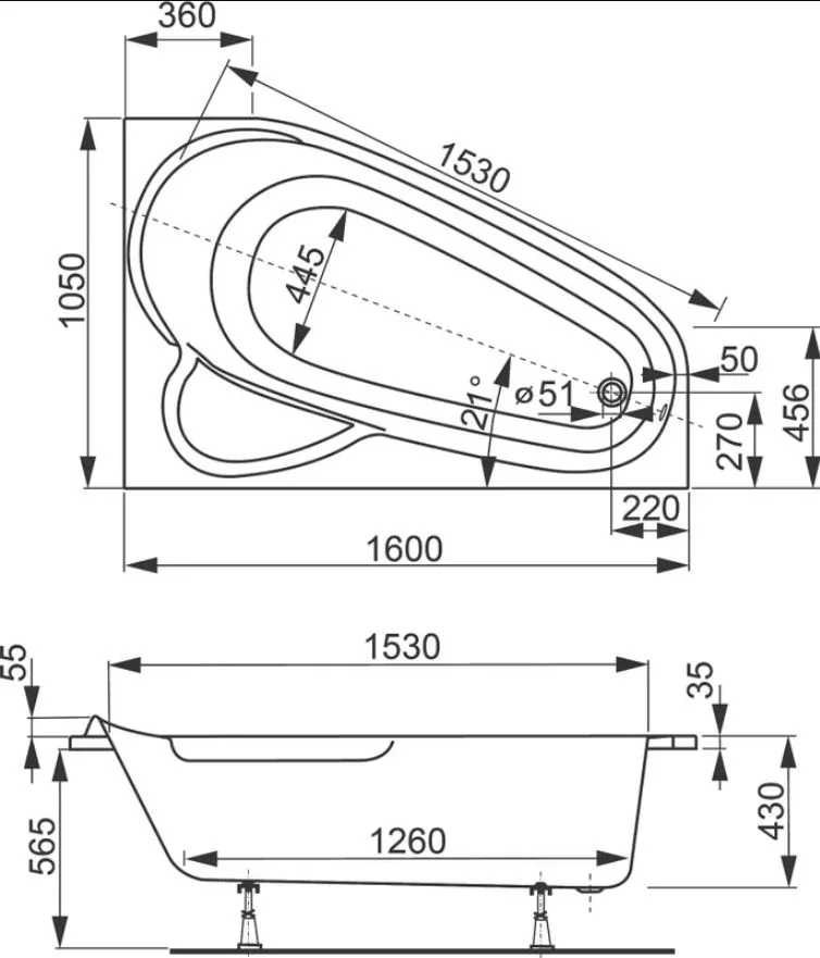 Акриловая ванна Vagnerplast Selena VPBA163SEL3LX-04 L без опоры 160x105 см, угловая, левая Sancos — официальный сайт
