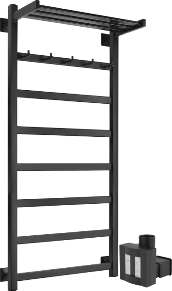 Полотенцесушитель электрический Secado Корсико 1 КСП , 100x50 ТЭН квадратный скрытый, черный матовый