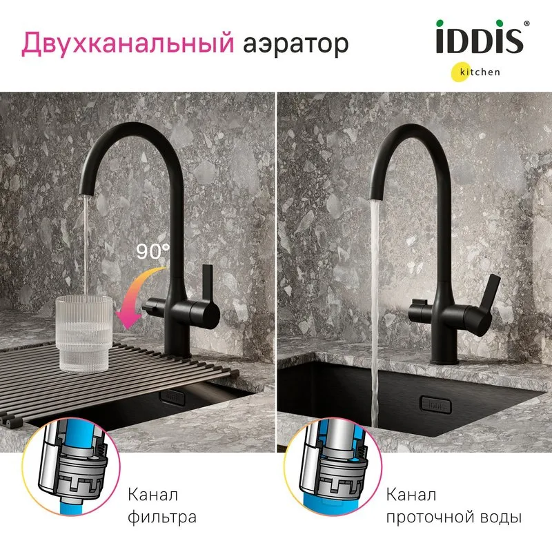 Смеситель для кухни IDDIS Pure PURBLFJi05 черный матовый Sancos — официальный сайт