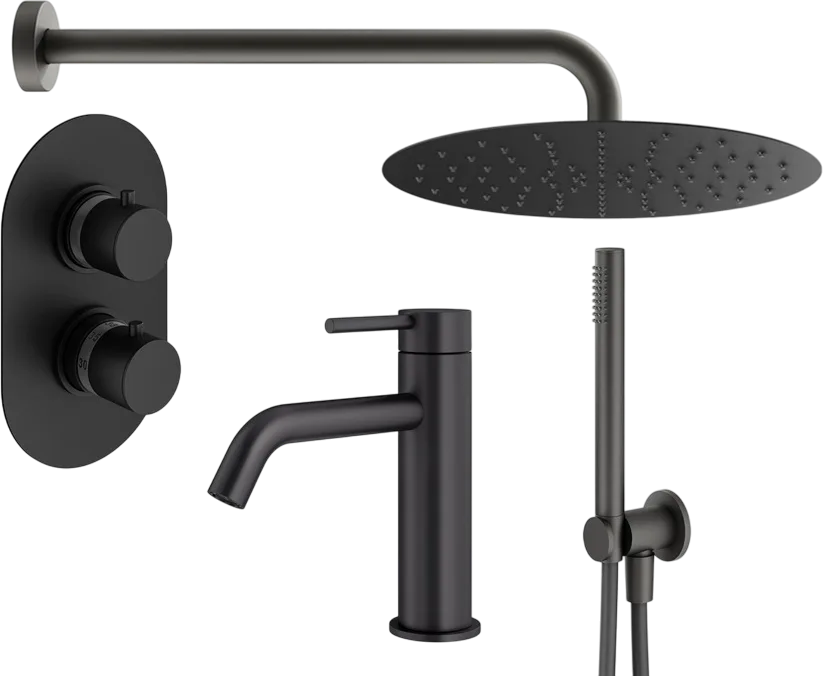 Комплект для ванной Plumberia Selection Ixo KITXOT18NO53 С ВНУТРЕННЕЙ ЧАСТЬЮ, черный матовый Sancos — официальный сайт