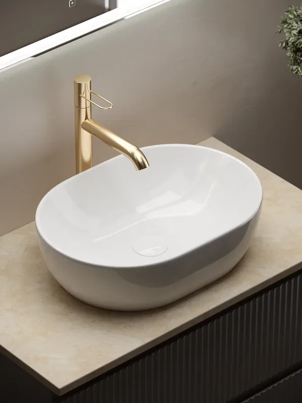 Тумба с раковиной Sancos Snob R 80 см, doha soft, столешница бежевая, раковина CN6019 Sancos — официальный сайт