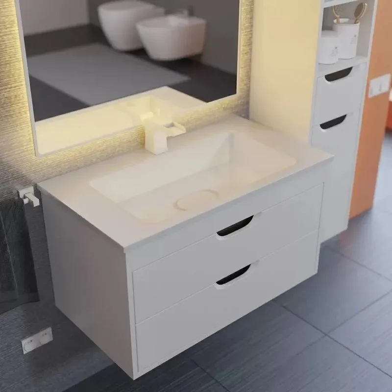 Тумба под раковину без столешницы Uperwood Modul 80 подвесная, 2 ящика, матовая белая, графит Sancos — официальный сайт