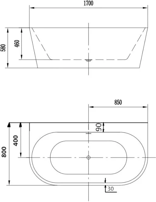 Акриловая ванна Art&Max AM-206A-1700-800 170x80 см, пристенная, белая, овальная, с каркасом Sancos — официальный сайт