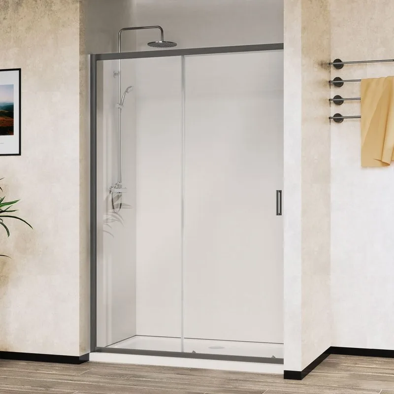 Душевая дверь в нишу Vincea City VDS-5CT120CLGM 120 см, профиль вороненая сталь, стекло прозрачное Sancos — официальный сайт