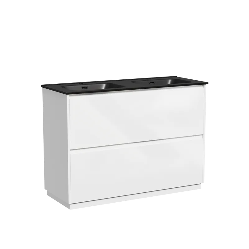 Тумба с раковиной Sancos Libra Floor 120 двойная черная раковина CN7004MB, белый глянец Sancos — официальный сайт