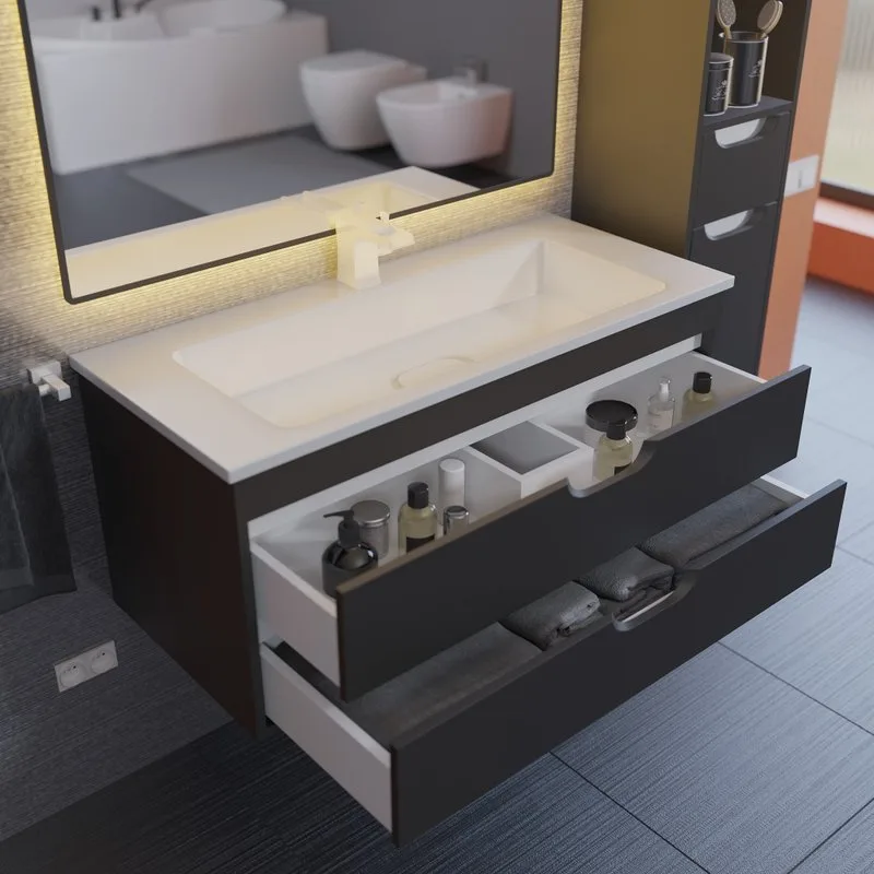 Тумба под раковину без столешницы Uperwood Modul 100 подвесная, 2 ящика, матовая черная Sancos — официальный сайт