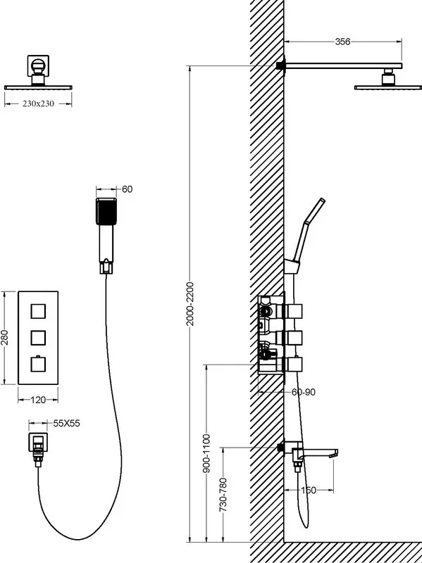 Душевой комплект Timo Tetra-Thermo SX-0199/03SM, черный, С ВНУТРЕННЕЙ ЧАСТЬЮ Sancos — официальный сайт