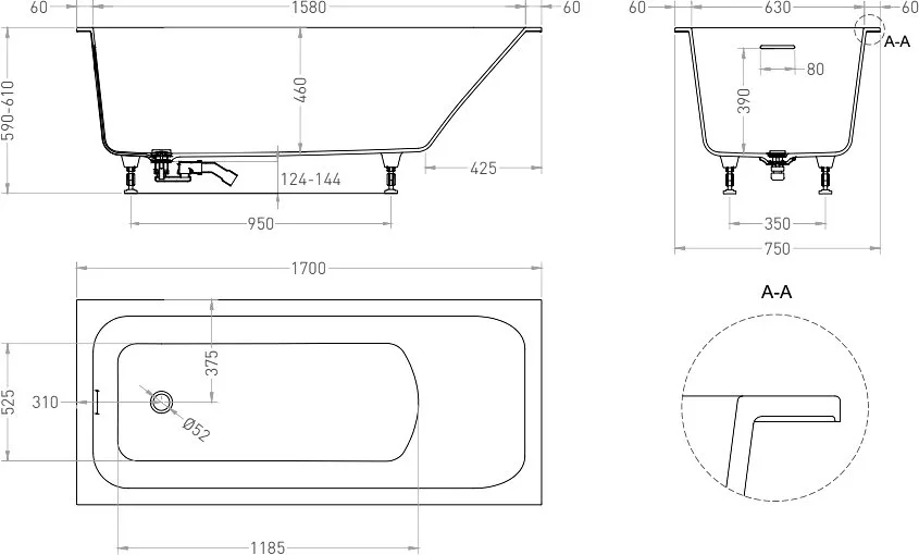 Ванна из искусственного камня Salini Orlanda Kit S-Stone 170x75 см, встраиваемая, матовая белая, на  Sancos — официальный сайт