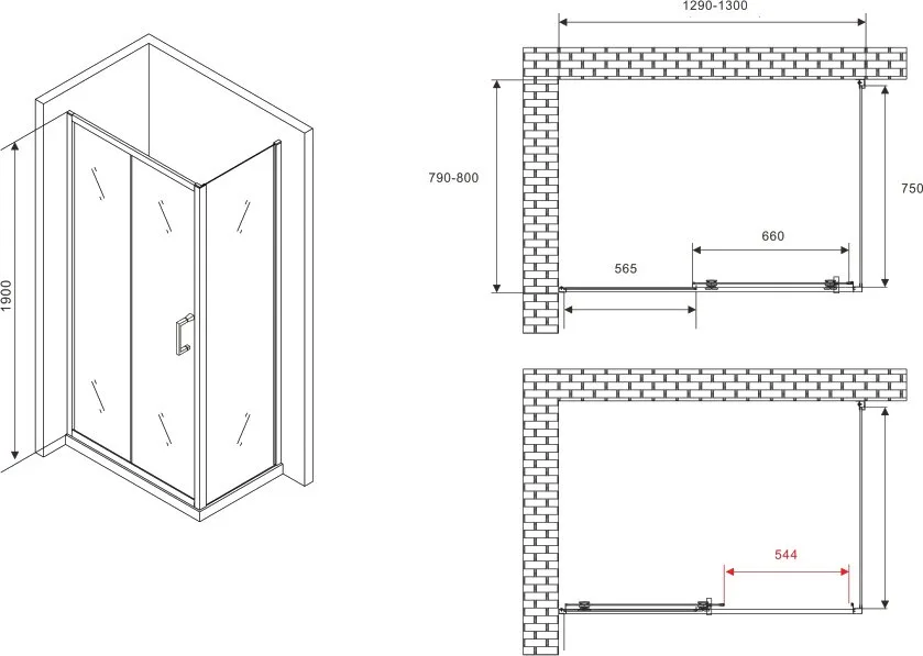 Душевой уголок Abber Schwarzer Diamant AG30130B5-S80B5 130х80, профиль черный, стекло прозрачное Sancos — официальный сайт