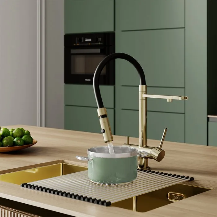 Смеситель для кухни IDDIS Ace ACEMGFFi05 матовое золото, с гибким изливом Sancos — официальный сайт