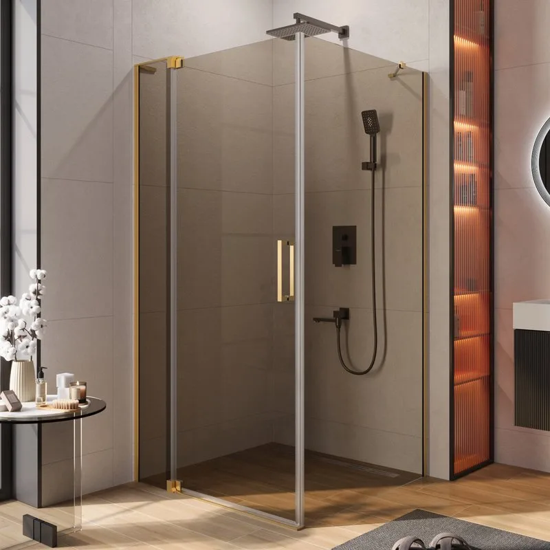 Душевой уголок Cezares Slider AH 1 100-100/110 BR BORO профиль брашированное золото, стекло бронза Sancos — официальный сайт