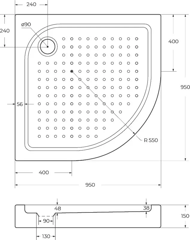 Поддон для душа BelBagno Tray 95х95 R550 с сифоном Sancos — официальный сайт