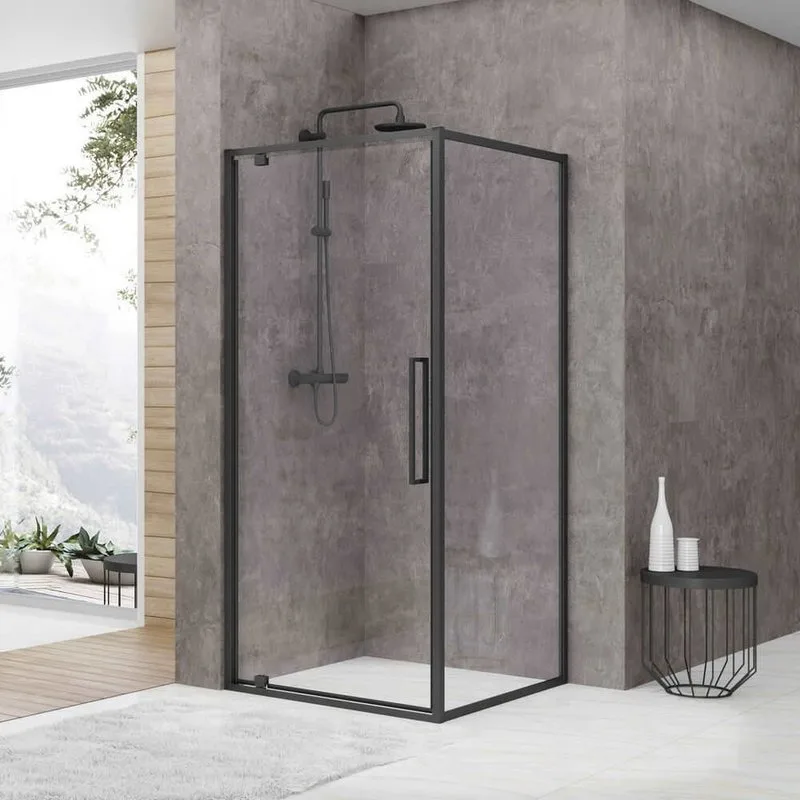 Душевой уголок Black&White Stellar Wind S877 Black 90х90, профиль черный матовый, стекло прозрачное Sancos — официальный сайт