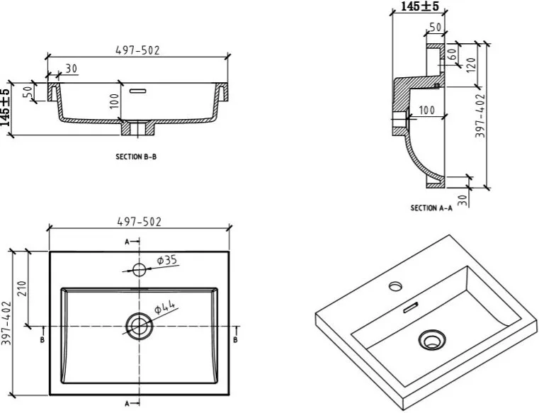 Мебельная раковина BelBagno BB-500-PM-LVB 50 Sancos — официальный сайт