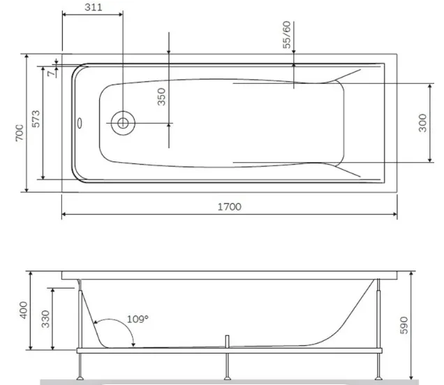Акриловая ванна AM.PM Gem W90A-170-070W-A без опоры 170x70 см, пристенная, белая Sancos — официальный сайт
