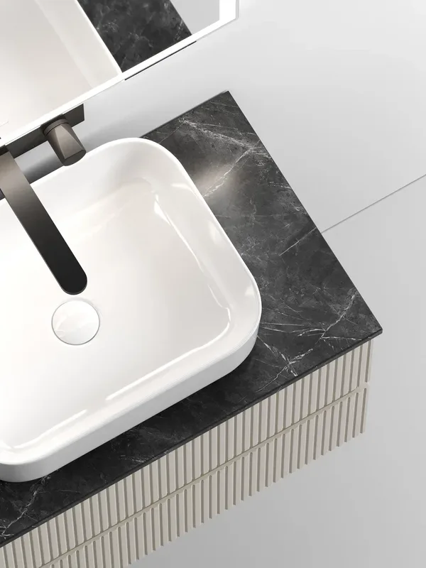 Тумба с раковиной Sancos Snob T 80 см, beige soft, столешница черный мрамор, раковина CN6011 Sancos — официальный сайт