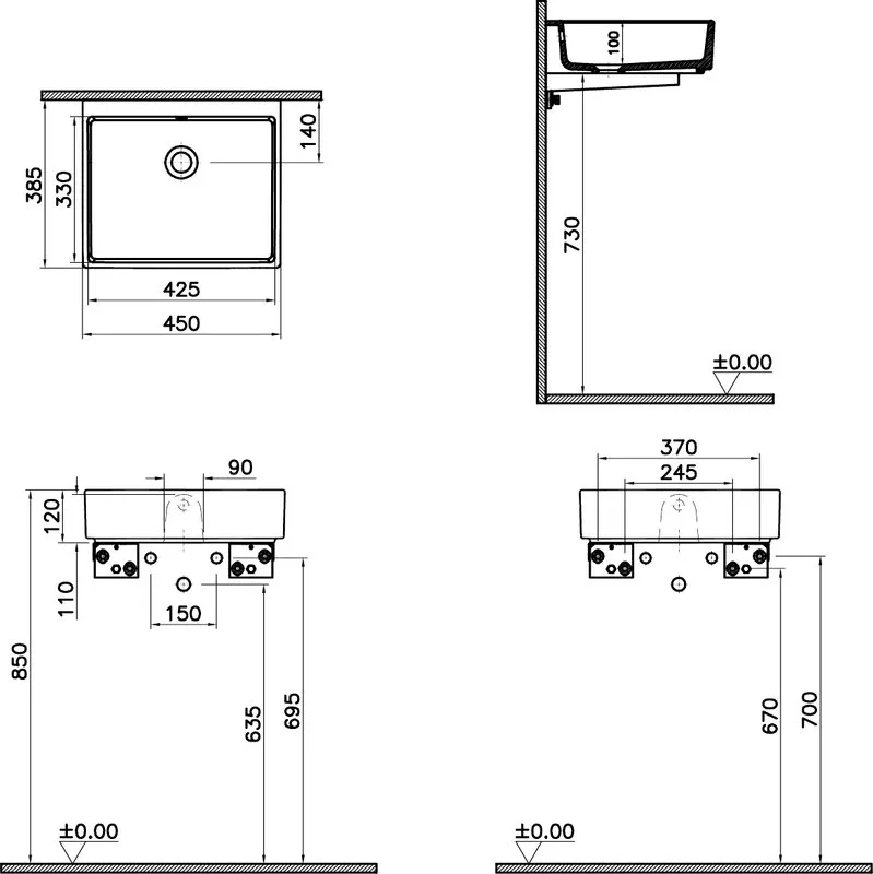 Накладная раковина VitrA Archiplan 7403B003-0012 45 см Sancos — официальный сайт