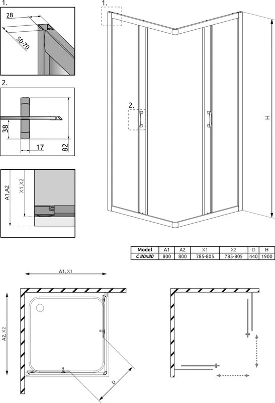 Душевой уголок Radaway Premium Plus C 80x190 прозрачное стекло Sancos — официальный сайт