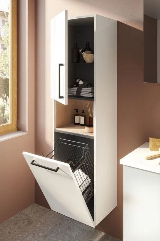 Шкаф-пенал для ванной VitrA Root Flat 40 L, с бельевой корзиной, белый глянец Sancos — официальный сайт