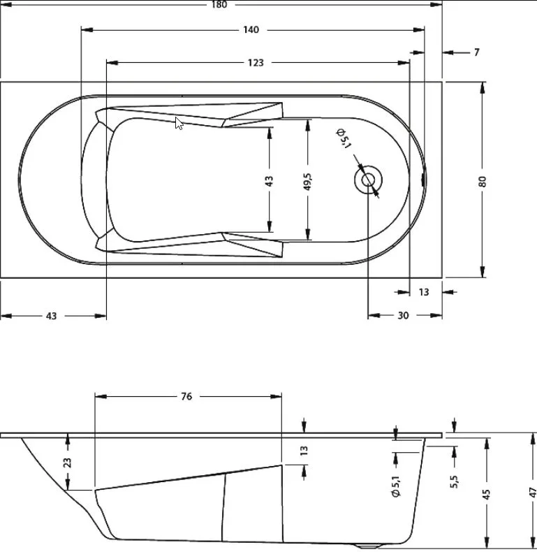 Акриловая ванна Riho Bathtubs Lazy B081001005 без опоры 180x80 см, пристенная, еurowhite Sancos — официальный сайт