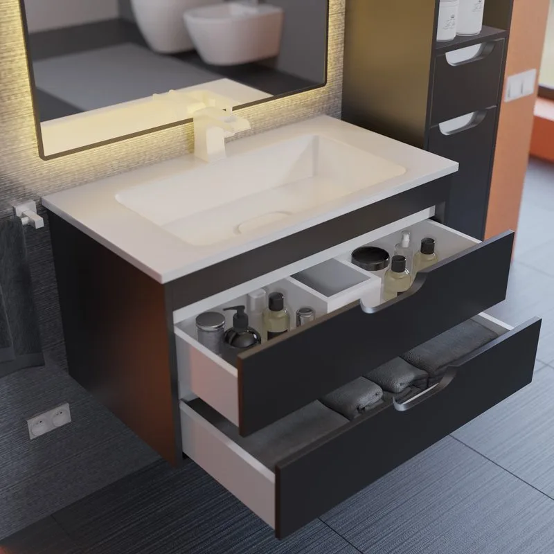 Тумба под раковину без столешницы Uperwood Modul 80 подвесная, 2 ящика, матовая черная Sancos — официальный сайт