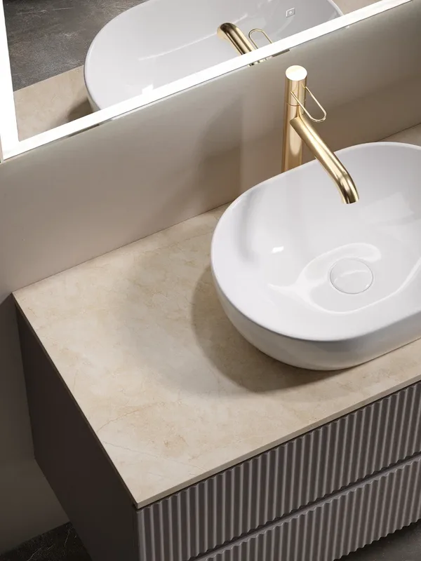 Тумба с раковиной Sancos Snob R 100 см, doha soft, столешница бежевая, раковина CN6019 Sancos — официальный сайт