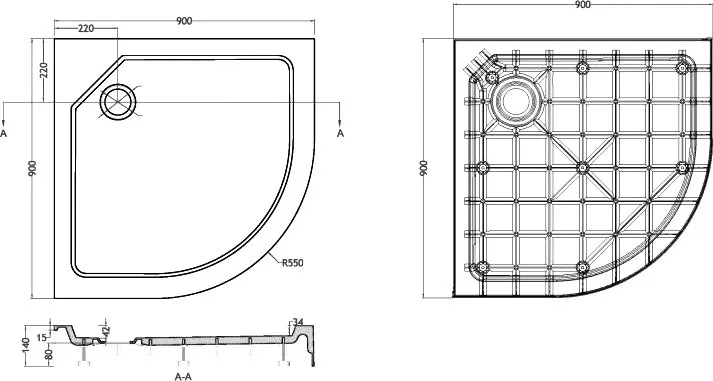 Поддон для душа Cezares Tray SMC TRAY-SMC-R-90-550-150-W R 90x90, с сифоном Sancos — официальный сайт