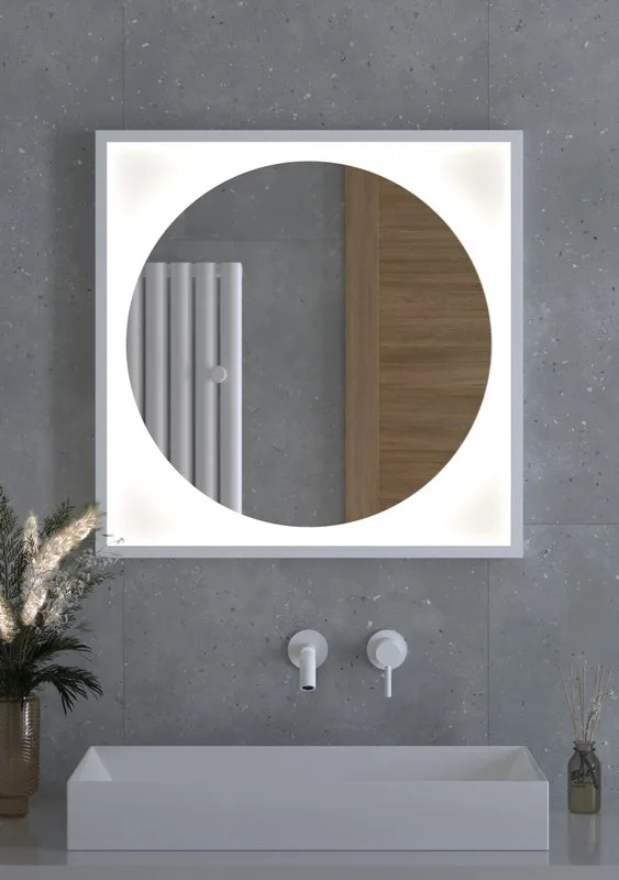 Зеркало Defesto Eclipse DF2227 70х70 белая рама, с LED-подсветкой
