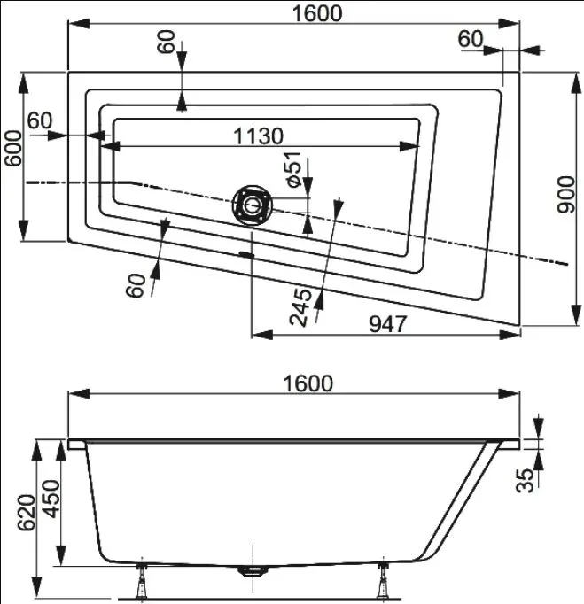 Акриловая ванна Vagnerplast Cavallo offset VPBA169CAV3PX-04 без опоры 160x90 см, угловая, правая Sancos — официальный сайт