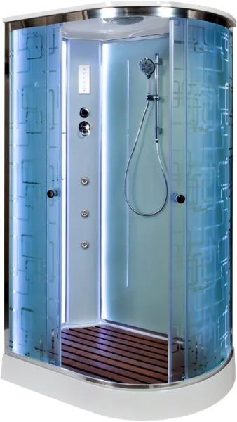 Душевая кабина DTO EM1512L 120х80, LED с гидромассажем, профиль хром, стекло матовое с узором
