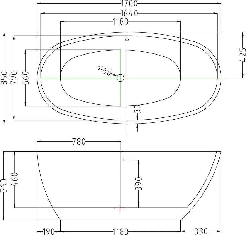Акриловая ванна Esbano Sophia 170x85 см, отдельностоящая, белая, овальная, со сливом-переливом Sancos — официальный сайт