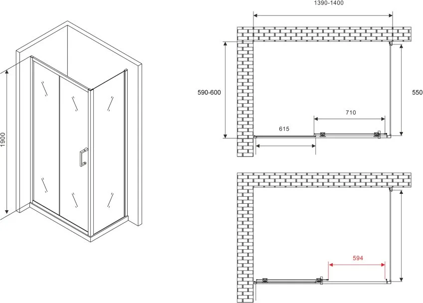 Душевой уголок Abber Schwarzer Diamant AG301405-S605 140x60, профиль хром, стекло прозрачное Sancos — официальный сайт