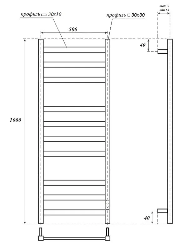 Полотенцесушитель электрический APEXTERMO Терра TR00105GL 100x55 см, подключение справа, слева, скры