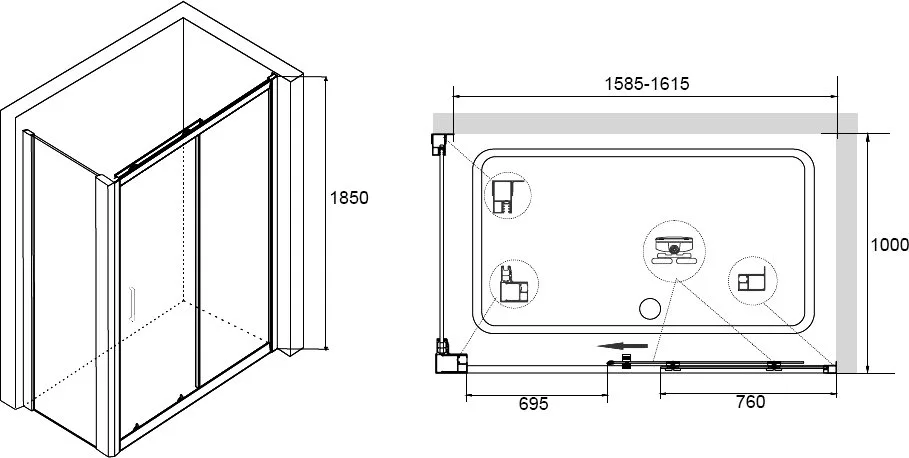 Душевой уголок RGW Classic CL-14+100 см (158,5x161,5)x100x185 профиль хром, стекло прозрачное Sancos — официальный сайт