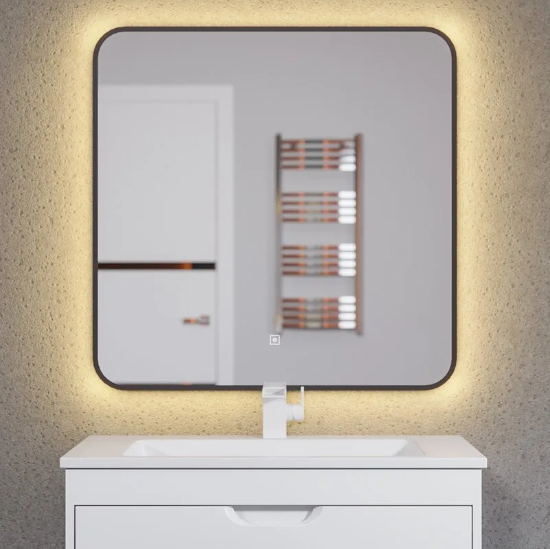 Зеркало Uperwood Modul 80х80 с подсветкой, с подогревом, теплая подсветка, черное Sancos — официальный сайт