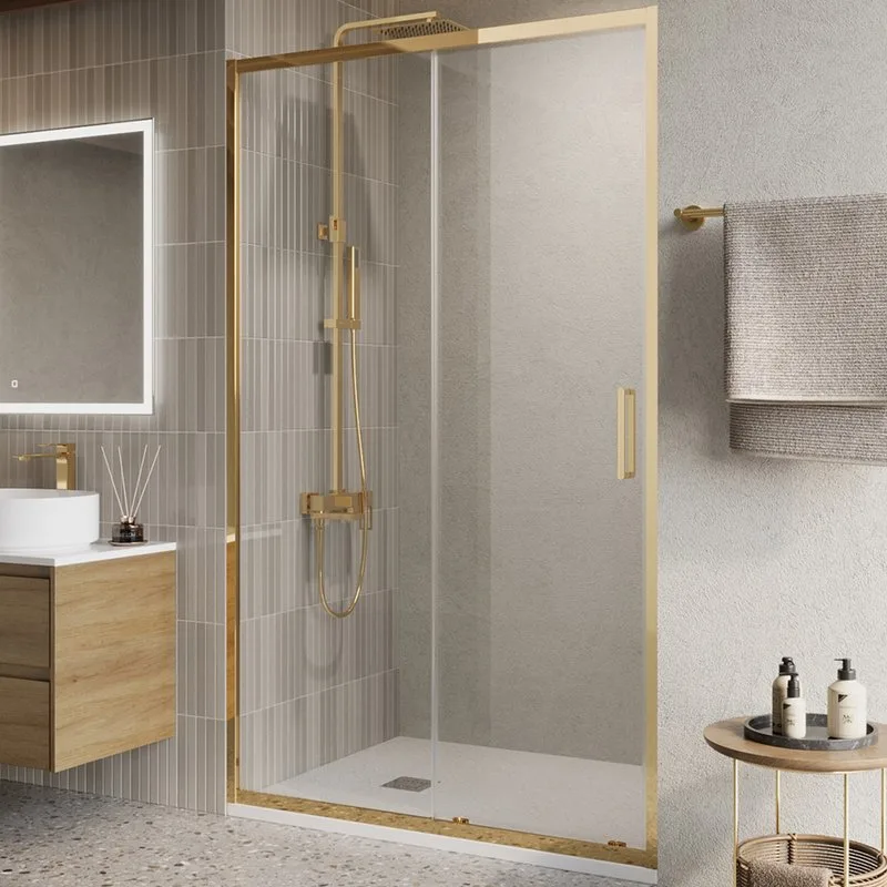 Душевая дверь в нишу BelBagno Luce BF-1-100-C-ORO профиль золото, стекло прозрачное Sancos — официальный сайт