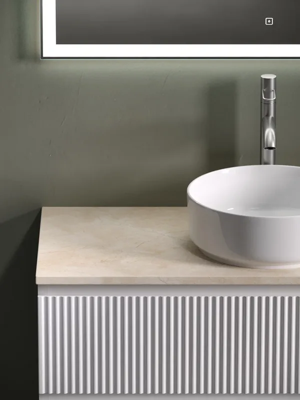 Тумба с раковиной Sancos Snob R 100 см, bianco, столешница бежевая, раковина CN5001 Sancos — официальный сайт