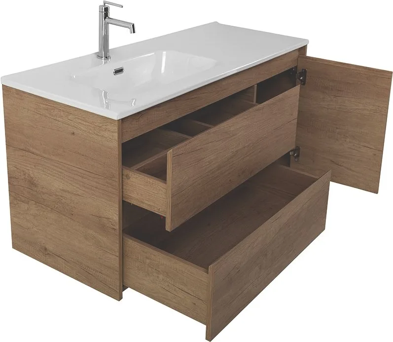 Тумба под раковину без столешницы BelBagno Kraft 100 L, 2 ящика, дверца, rovere nebrasca nature Sancos — официальный сайт