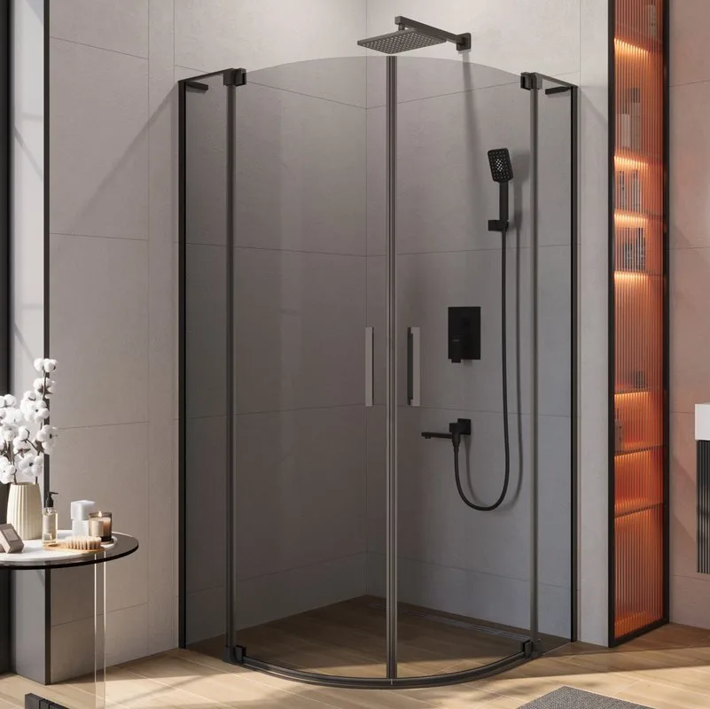 Душевой уголок Cezares Slider R 2 90/100 Grigio Nero профиль черный, стекло серое Sancos — официальный сайт