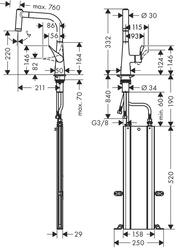 Смеситель для кухни Hansgrohe Metris M71 73800000 хром Sancos — официальный сайт