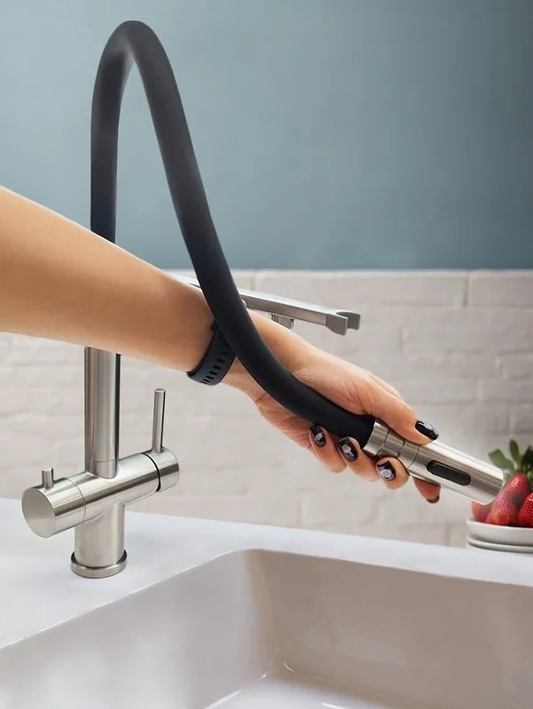 Смеситель для кухни AltroBagno Flusso 050201 Ni с гибким изливом, никель Sancos — официальный сайт